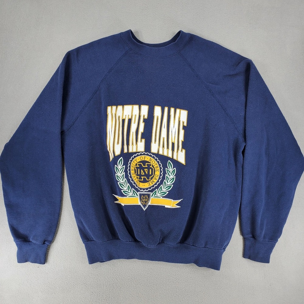 Vintage Notre Dame Fighting Irish Crew Sweatshirt Sz XXL Blue Raglan